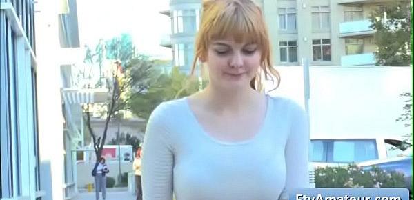  Sexy natural big tit blonde teen amateur Alyssa flash her big boobs in a diner